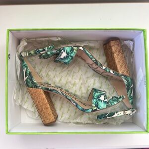 Sam Edelman Yaro, Jade Palm Print heeled Sandals Size 8 1/2